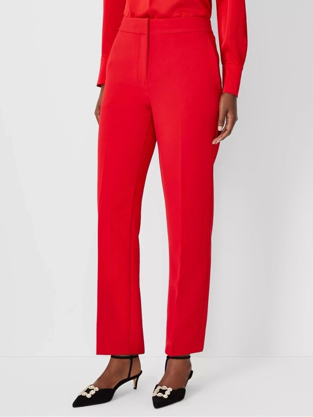 NWT Ann Taylor Size 14P High Rise Pencil Pants Fluid Crepe in Jubilee Red